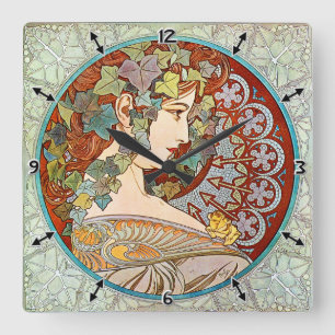 Alphonse Mucha Ivy Quadratische Wanduhr