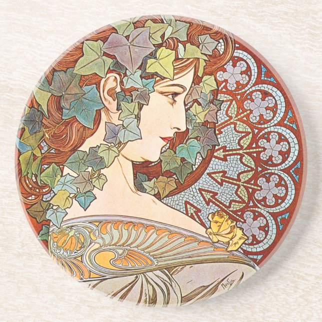 Alphonse Mucha Ivy Sandstein Untersetzer (Vorne)