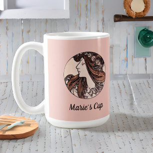 Alphonse Mucha Jugendstil-Frau mit Blume rosa Kaffeetasse