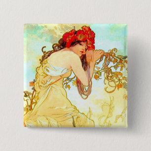 Alphonse Mucha Jugendstil Sommer Button