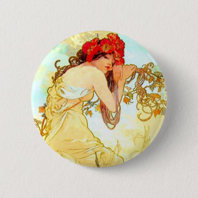 Alphonse Mucha Jugendstil Sommer Button (Vorderseite)