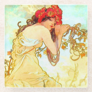 Alphonse Mucha Jugendstil Sommer Glasuntersetzer