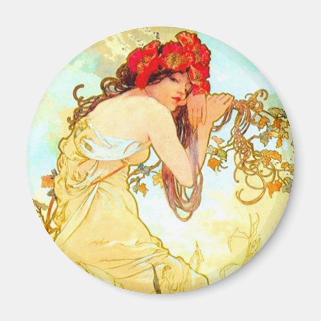 Alphonse Mucha Jugendstil Sommer Magnet (Vorne)