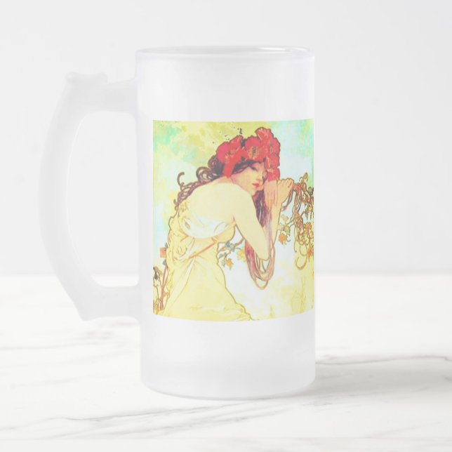 Alphonse Mucha Jugendstil Sommer Mattglas Bierglas (Links)
