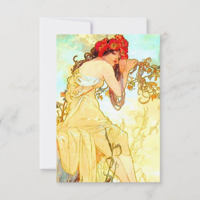Alphonse Mucha Jugendstil Sommer RSVP Karte (Vorderseite)