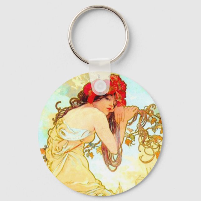 Alphonse Mucha Jugendstil Sommer Schlüsselanhänger (Vorderseite)