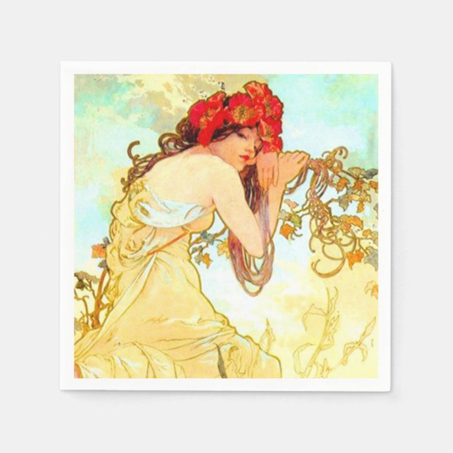 Alphonse Mucha Jugendstil Sommer Serviette (Vorderseite)