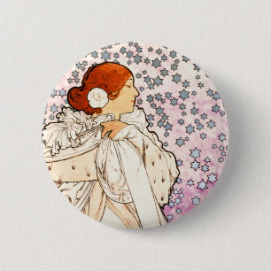 Alphonse Mucha La Dame 1896 Jugendstil Vintag Button
