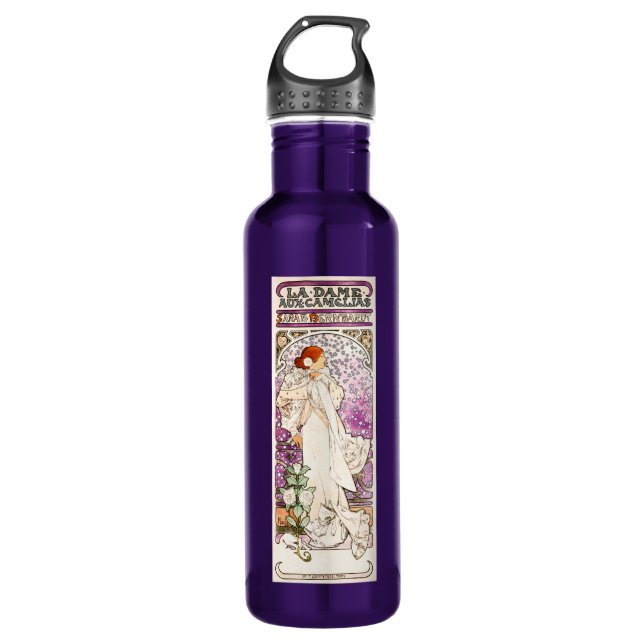 Alphonse Mucha La Dame 1896 Jugendstil Vintag Edelstahlflasche (Vorderseite)