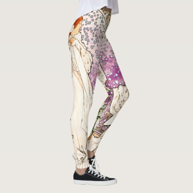 Alphonse Mucha La Dame 1896 Jugendstil Vintag Leggings (Rechts)