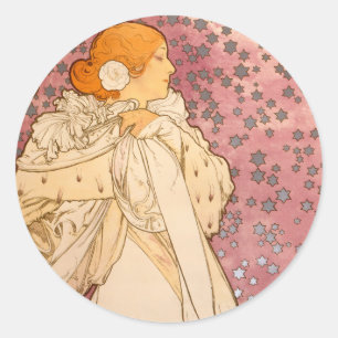 Alphonse Mucha La Dame Aux Camelias: Art Nouveau Runder Aufkleber