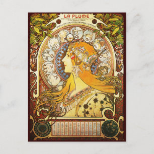Alphonse Mucha La Plume Postkarte