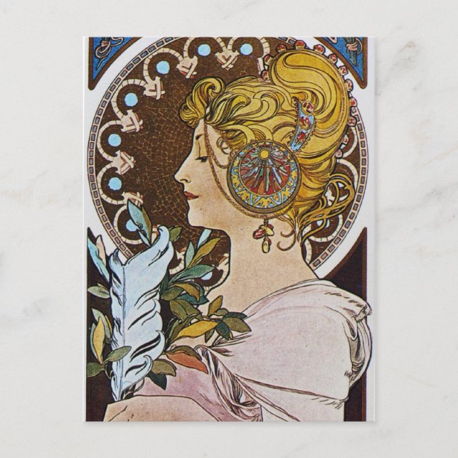 Alphonse Mucha. La Plume/The Pen, 1899 Postkarte (Vorderseite)