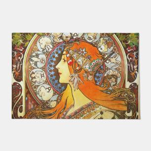 Alphonse Mucha La Plume Zodiac Art Nouveau Vintag Fußmatte