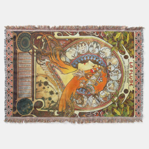 Alphonse Mucha La Plume Zodiac Art Nouveau Vintage Decke