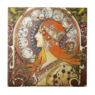 Alphonse Mucha La Plume Zodiac Art Nouveau Vintage Fliese