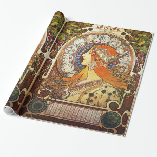 Alphonse Mucha La Plume Zodiac Art Nouveau Vintage Geschenkpapier