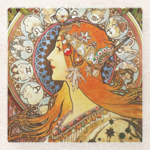Alphonse Mucha La Plume Zodiac Art Nouveau Vintage Glasuntersetzer