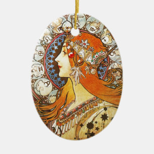 Alphonse Mucha La Plume Zodiac Art Nouveau Vintage Keramik Ornament
