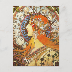 Alphonse Mucha La Plume Zodiac Art Nouveau Vintage Postkarte