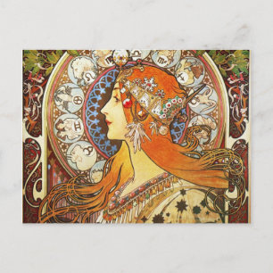 Alphonse Mucha La Plume Zodiac Art Nouveau Vintage Postkarte