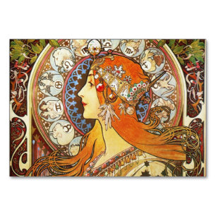 Alphonse Mucha La Plume Zodiac Art Nouveau Vintage Tischnummer