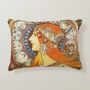 Alphonse Mucha La Plume Zodiac Art Nouveau Vintage Zierkissen
