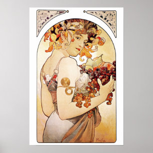 Alphonse Mucha Lady mit Obst Poster