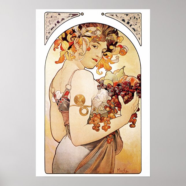Alphonse Mucha Lady mit Obst Poster (Vorne)