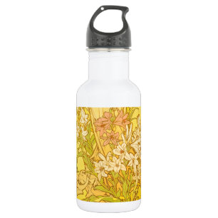 Alphonse Mucha-Lilien-Blumenmuster: Art Nouveau Edelstahlflasche