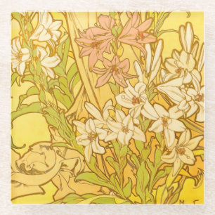 Alphonse Mucha-Lilien-Blumenmuster: Art Nouveau Glasuntersetzer
