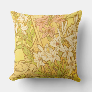 Alphonse Mucha-Lilien-Blumenmuster: Art Nouveau Kissen