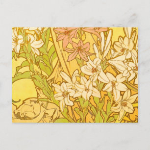 Alphonse Mucha-Lilien-Blumenmuster: Art Nouveau  Postkarte