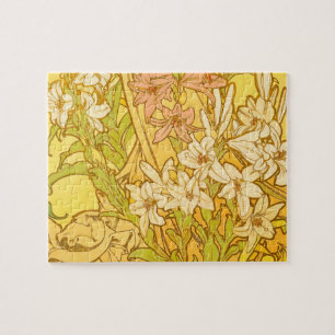 Alphonse Mucha-Lilien-Blumenmuster: Art Nouveau Puzzle
