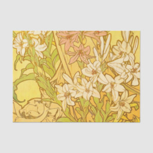 Alphonse Mucha-Lilien-Blumenmuster: Art Nouveau Seidenpapier