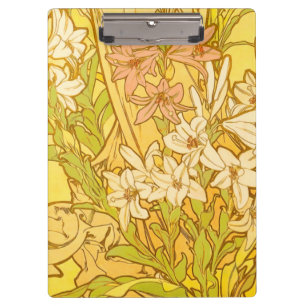 Alphonse Mucha Lily Blumen Muster: Art Nouveau Klemmbrett