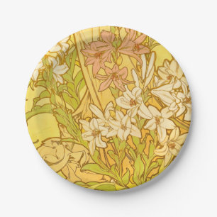 Alphonse Mucha Lily Blumen Muster: Art Nouveau Pappteller