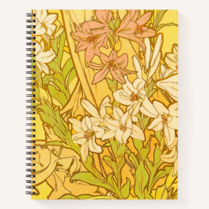 Alphonse Mucha Lily Blumenmuster: Art Nouveau Notizbuch