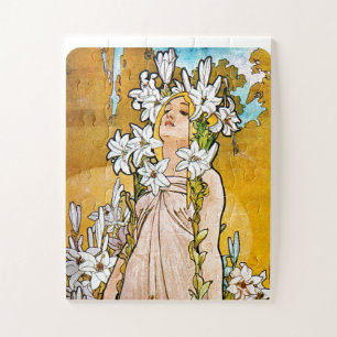 Alphonse Mucha - Lily - weiße Grenze Puzzle