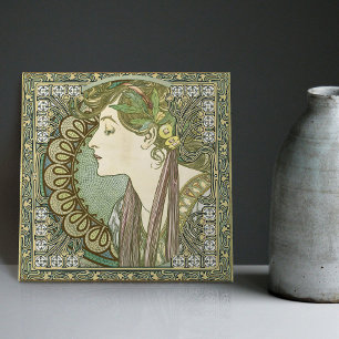 Alphonse Mucha LORBEER 1901 Art Nouveau Vintage Fliese