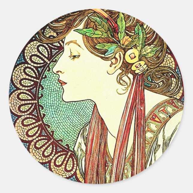 Alphonse Mucha Lorbeer Aufkleber (Vorderseite)