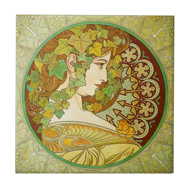 Alphonse Mucha Lorbeer-Kachel Fliese (Vorderseite)