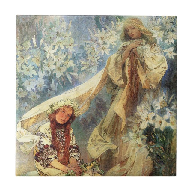 Alphonse Mucha Madonna der Lilien-Fliese Fliese (Vorderseite)