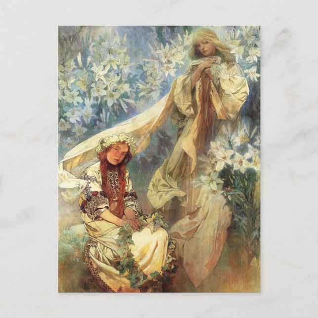 Alphonse Mucha Madonna of the Lilies Postcard Postkarte (Vorderseite)