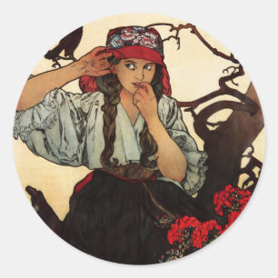 Alphonse Mucha Mährischer Lehrergesangsverein Aufk Runder Aufkleber