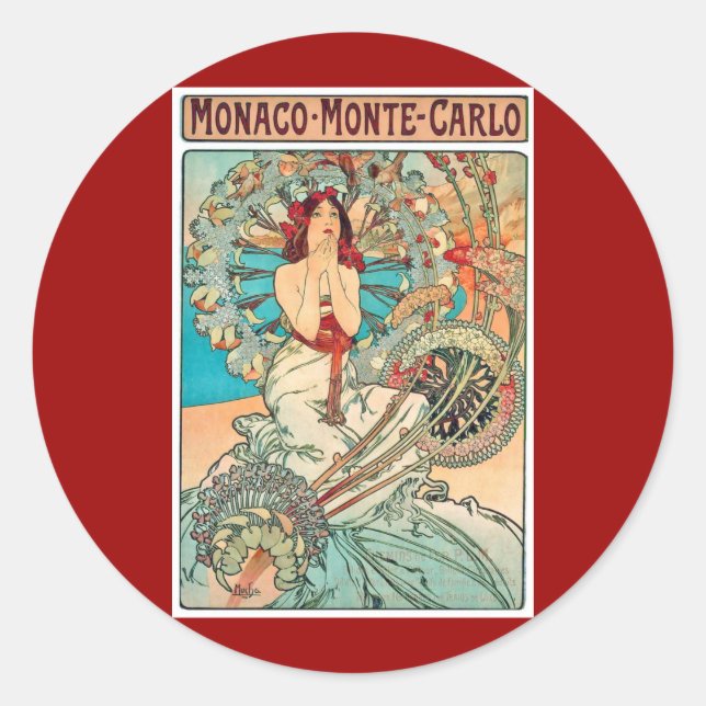 Alphonse Mucha Monaco, Monte-Carlo, 1897 Runder Aufkleber (Vorderseite)
