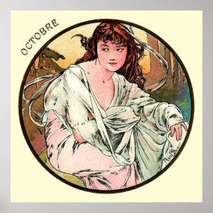 Alphonse Mucha Monat Oktober Poster