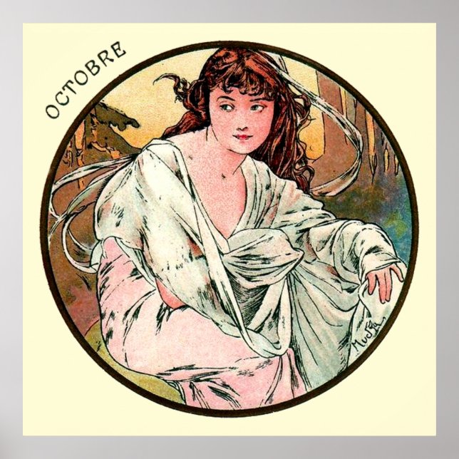 Alphonse Mucha Monat Oktober Poster (Vorne)