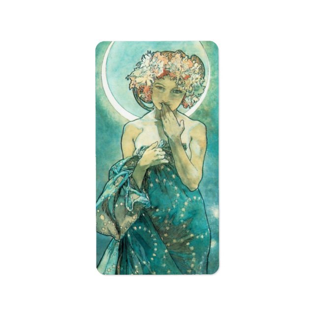 Alphonse Mucha Moonlight Clair De Lune Art Nouveau Adressaufkleber (Vorne)