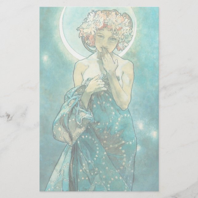 Alphonse Mucha Moonlight Clair De Lune Art Nouveau Briefpapier (Vorderseite)